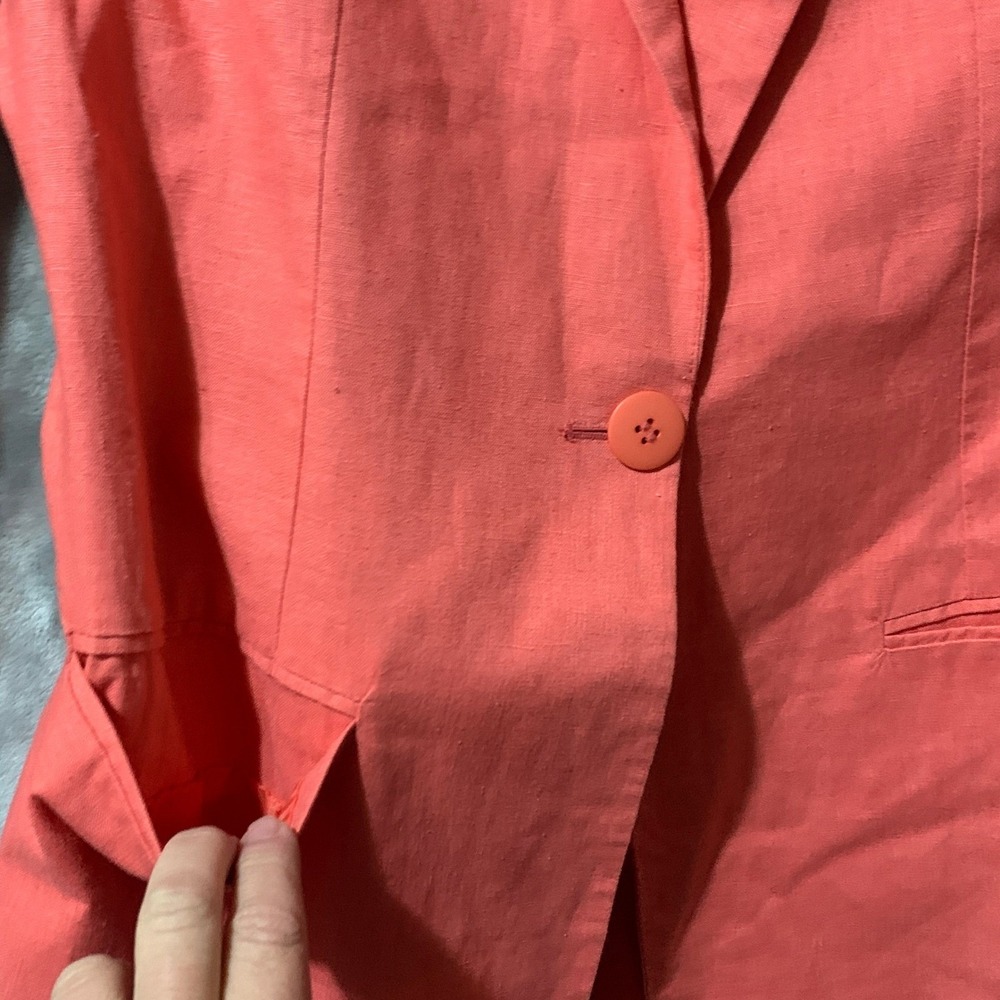 Adolfo International Womens Coral Linen Blend Blazer Jacket Size 8 Coastal Chic - Picture 11 of 14